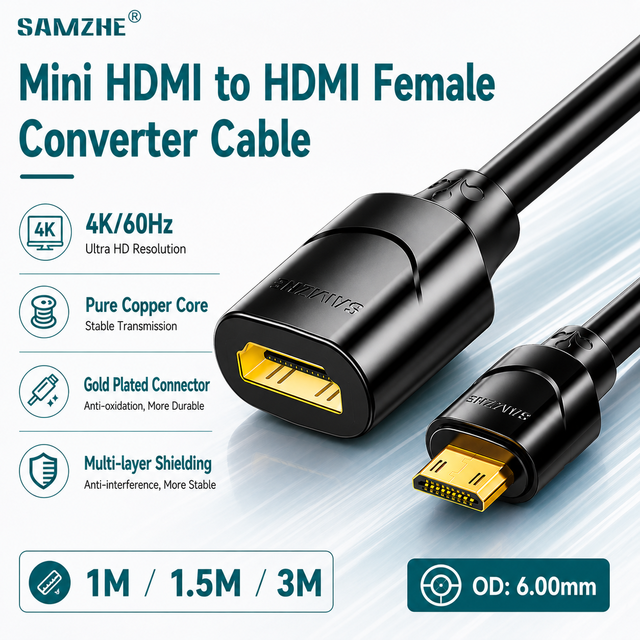 SAMZHE Mini to Female 4K60Hz Mini Male to Female Converter Adapter Cable Connection Line for PC Laptop Computer