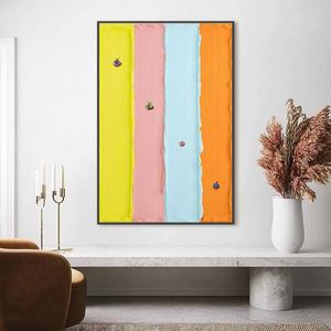 Peinture à l'huile texturée pastel minimaliste Candy Stripe Serenade, peinte à la main, art mural sur toile pour la décoration de la maison et du bureau - Product Image 1