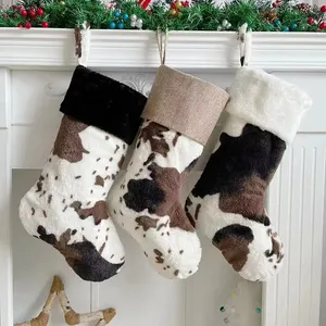ถุงของขวัญคริสต์มาสซานตาคลอสสำหรับปักลายวัวขนกำมะหยี่