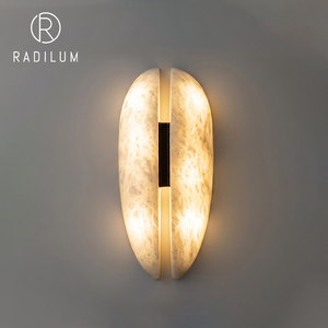Alabaster Wall Sconce Brass Leather Natural Stone Lamp Modern Luxury Wing Shape <b>Light</b> Designer Bedside <b>Corridor</b> Hotel Lighting - Product Image 1