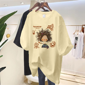 Women's Oversized Cotton T-Shirt with Cartoon Ethnic Print | Loose Fit Casual <strong>Top</strong> for Summer |Soft Cotton Loose Fit Tee for - Product Image 6