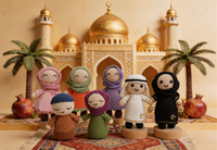 Porte-clés en crochet fait main de style arabe, doux, écologique, durable, avec foulard de poupée, Coran musulman, cadeau pour enfants, Ramadan, Aïd, Amigurumi