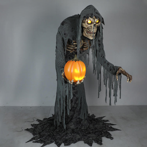 HLC Spirit Halloween Animatronic vendedor Reaper Scythe Ghost Prop Interior Exterior ornamento Horror Zombie animado LED esqueleto - Product Image 3