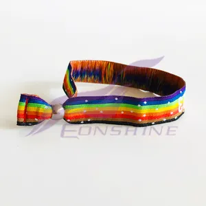 Wristbands High Quality 20mm Wide Multi Colors Rainbow Woven Wristbands Custom Textile Colorful Bracelet