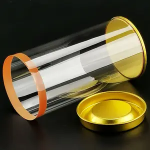 Plastic Boxes Custom Plastic Cylinder Clear Box Transparent Round Tube PET PVC Packaging With Tin Lid