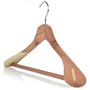 5 Cedar Wood 17.7inch Suit Clothes Coat Garment Broad Ended Hangers with Non Slip Inlaid Pants Bar