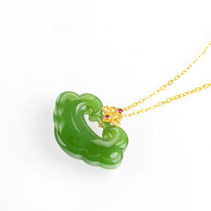 Colgante de Jade Ruyi de Nefrita Natural con Oro de 18K, Joyería para Mujer, Estilo Chino, Regalo con Certificado de Tasación G12-3-05 - Product Image 4