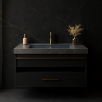 Meuble de salle de bain mural moderne de luxe personnalisé avec petit comptoir en marbre, en acier inoxydable, résistant à l'eau, avec miroir et ensembles de vanités
