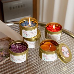 Creative Fruit Shaped Scented Candle In Gold Tin Can Smokeless Soy Wax Candle For Bedroom Home Atmosphere Table Decor - Product Image 1