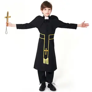 Halloween Party Cosplay Godfather Costumes Deluxe Priest Medieval Costume For Boys Kids Priest Outfit