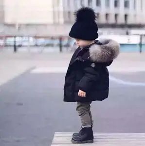 Winter Jongens Meisje Stijlvolle Knop Rits Zwarte Kinderen Afneembare Kids Faux Fur Hood Padding Jas Puffer Bubble Jas Parka