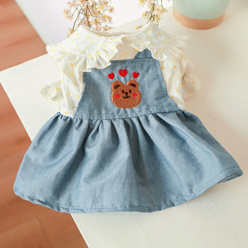 Factory Direct Supply Dog cat new princess skirt spring and summer with bear Printer lace for pet dog skirt