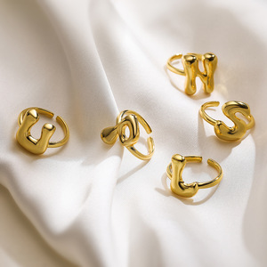 Anillos Ajustables con Letras Chapados en Oro, Joyería Moderna Unisex, Regalo, Uso Diario - Product Image 2