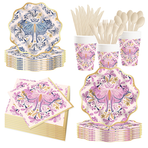 Juego de Vajilla para Fiesta de Cumpleaños con Mariposas Púrpuras DAMAI, Juego de Artículos para Fiesta de Cumpleaños con Temática de Insectos, Platos, Servilletas, Vasos, Vajilla para 8 Personas - Product Image 1