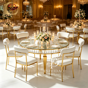 โต๊ะจัดเลี้ยงงานแต่งงานทรงกลมหรูหราทันสมัย โครงเหล็กกล้าไร้สนิมสีทอง สำหรับห้องจัดเลี้ยงในโรงแรม - Product Image 6