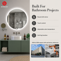 Miroir de salle de bain rond moderne, populaire, de haute qualité, avec couvercle en acrylique, argenté, sans cuivre, écologique, à LED dimmable, interrupteur tactile, IP44