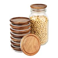 Usine FSC réutilisable 6-Pack Acacia Bois Large Bouche Mason Jar Couvercles Hermétique Silicone Joint pour Tiroir-Style Condiments Conteneurs