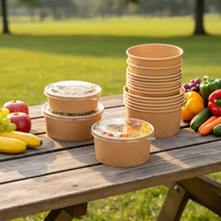 Bol en papier kraft de qualité alimentaire avec logo personnalisé, étanche, jetable, brun, pour salade, déjeuner, nouilles