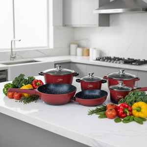 Ensemble de cuisine moderne et durable en alliage d'aluminium, 14 pièces, écologique, antiadhésif PTFE, compatible four et cuisinière à gaz, avec couvercles en verre - Product Image 1