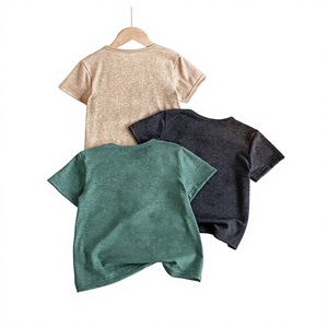 Boys Short Sleeve Knitted Cotton Solid Color Round Neck Casual T-Shirt - Product Image 2
