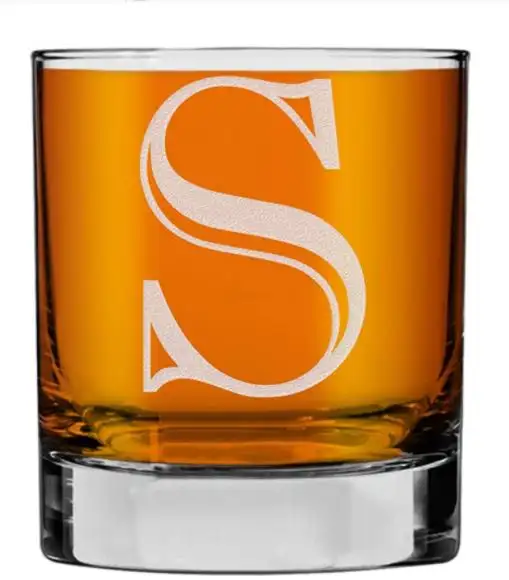 Sıcak yuvarlak toptan kristal viski bardağı kum kazınmış logo cam viski tumbler kum blaste logo