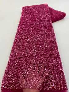 ลูกไม้ตาข่ายประดับลูกปัดหรูหรา ni.ai ผ้าลูกไม้สีฟ้าปักเลื่อมด้วยไข่มุกสำหรับชุดแต่งงาน - Product Image 2