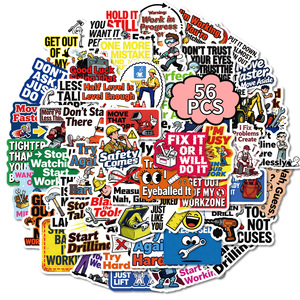 Adesivi con frasi divertenti per cantiere edile, 56 pezzi, decorazioni creative con testo per cassetta degli attrezzi, casco, fai da te, vendita all'ingrosso. - Product Image 1