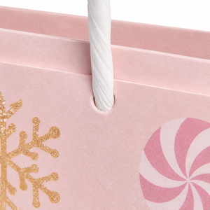 Sacchetto Regalo di Natale in Carta con Manico, Stampa Babbo Natale e Renne in Lamina Oro Rosa, Sacchetto per Bomboniere Natalizie, Personalizzabile con Logo - Product Image 2