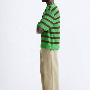 Camisetas de punto a rayas personalizadas de algodón 100% para hombre, Camiseta de punto para hombre - Product Image 4