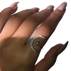 T411 Луна Звезда бриллиант Европейская и американская мода этнический стиль указательный палец регулируемое кольцо