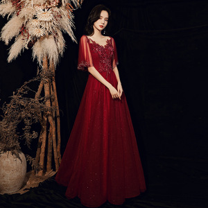 Red Long Wedding Dress A-Line Chiffon With Beading Sweetheart Neckline Vintage Style For Bride Spring Engagement Gown - Product Image 1