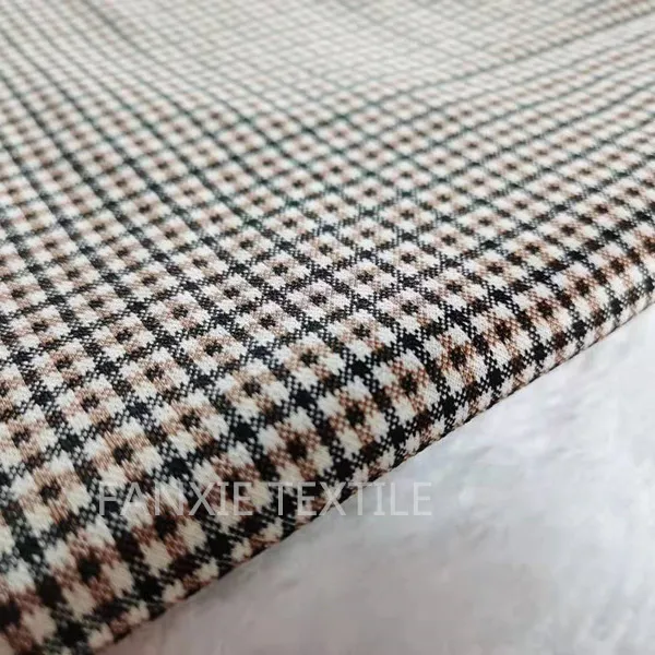 Fan xie textile cheap knit yare dye plaid stretch polyester rayon nylon spandex jacquard fabric