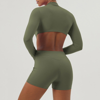 Combinaison à manches longues à taille échancrée, Combinaison de sport et de yoga, Combinaison de fitness pour femme à demi-zip avec coussinet de poitrine