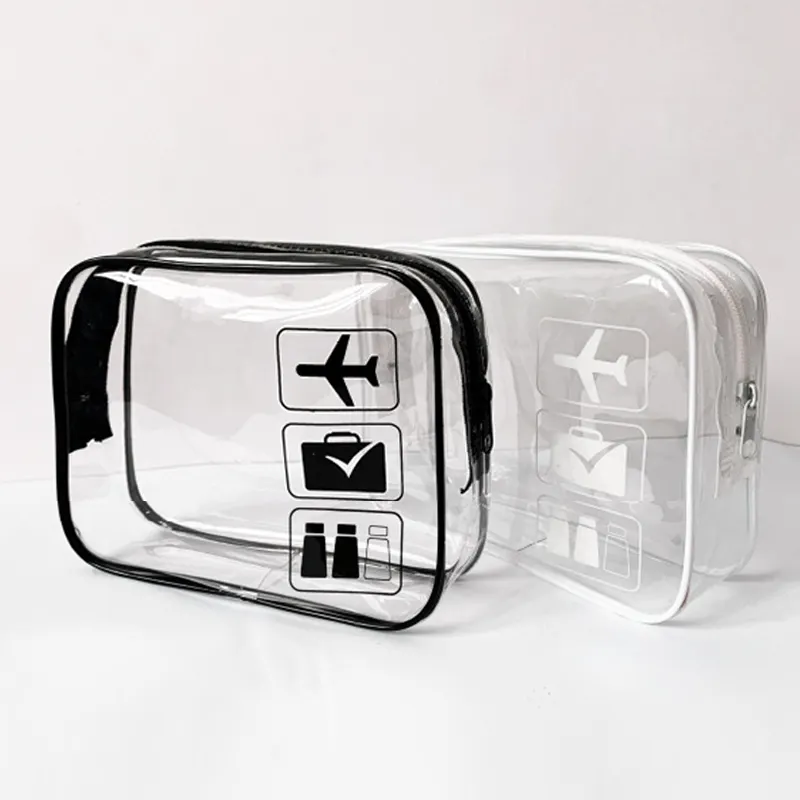 가격 투명 여행 작은 흰색 디자인 pvc 투명 플라스틱 지퍼 파우치 메이크업 케이스 화장품 세면 도구 미용 가방 로고
