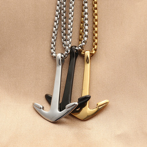 Collier avec pendentif ancre en acier inoxydable, design géométrique rétro pour homme, 280440 - Product Image 1