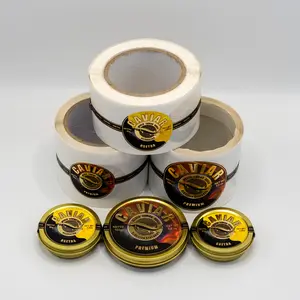 Custom Aluminum Waterproof Frozen Caviar Tin Label 3D Embossed Gold Foil Packaging Label Sticker For Caviar Tin Can Jar