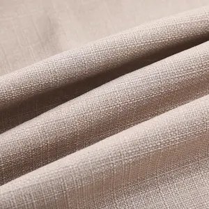 Home Textile 100 Linen Polyester Cotton Fabric Beige Dobby Plain Yarn Dye Curtain Breathable Woven Fabric For Sofa Upholstery