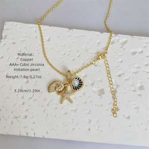 Collares colgantes de moda Latón con perla de imitación y colgante de esmalte Collar de joyería para mujer Collar para playa Mar - Product Image 2