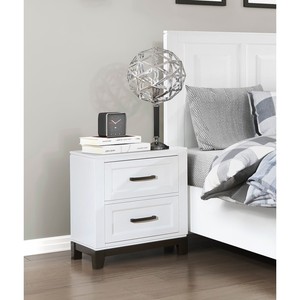 Mesita de noche blanca con 2 cajones, muebles de dormitorio de madera, 1 unidad - Product Image 1