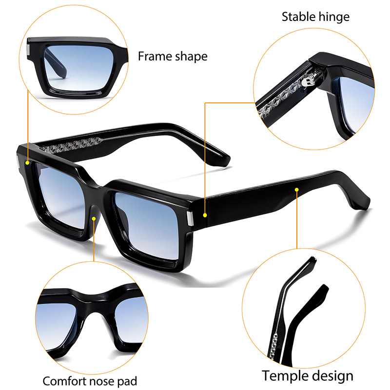 Thick Frame Hip Hop Sunglasses - Retro Square Shape with Pin  display picture 2