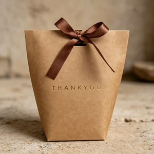 Eco‑friendly Recyclable Tapered Shape Kraft Paper Gift Bags Wholesale With Satin Ribbon Bow And Thank You Hot Stamping Packaging - Product Image 2