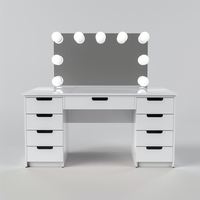 Coiffeuse moderne européenne en bois massif avec miroir lumineux sur pied à luminosité réglable et rangement pour chambre et hôtel