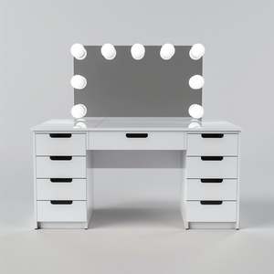 Tocador de Maquillaje Moderno Europeo de Madera Maciza con Espejo Grande Iluminado, Brillo Ajustable y Almacenamiento para Dormitorio - Product Image 2