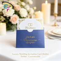 Pochette de carte en papier nacré bleu foncé 250 g/m² avec logo personnalisé en feuille d'or OEM de qualité supérieure pour invitation de mariage
