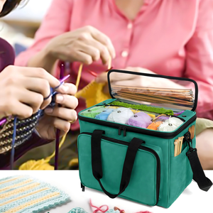 Grand sac de rangement pour tricot et crochet avec ouverture transparente, poches pour fil et accessoires, organisateur de fil - Product Image 6