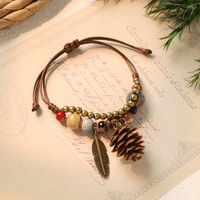 Handgeweven keramische planten-eikelarmband, natuurlijke fruitarmband, vintage bosstijlarmband voor dames