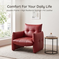 Fauteuil lounge moderne en cuir PU, fauteuil d'appoint capitonné rouge avec éponge haute résilience, fauteuil confortable pour salon et maison