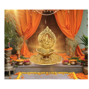 Diya Tradicional de Latón con Ganesha, Lámpara de Aceite India Hecha a Mano, Portavelas de 10.16x11.43cm con 11.43cm de Altura, 100g, para Pooja Mandir - Product Image 3