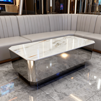 Table Basse KTV Lumineuse à Sept Couleurs Changeantes avec Porte-Cartes en Pierre, Acier Inoxydable et Plateau en Verre Trempé pour Bar