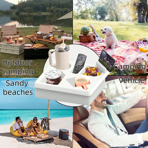 Cup Holder Tray for Sofa <b>Bed</b> Car, Waterproof Non-Slip Silicone Caddy with Rotatable Phone Holder for Snacks Drinks Remote - Product Image 4